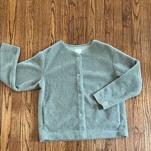 Joie Sage Green Boucle Sherpa Teddy Fleece Lined Button Down Jacket.